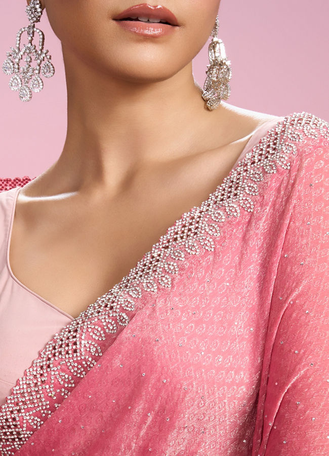 Mohey Women Pink Organza Elegance Saree