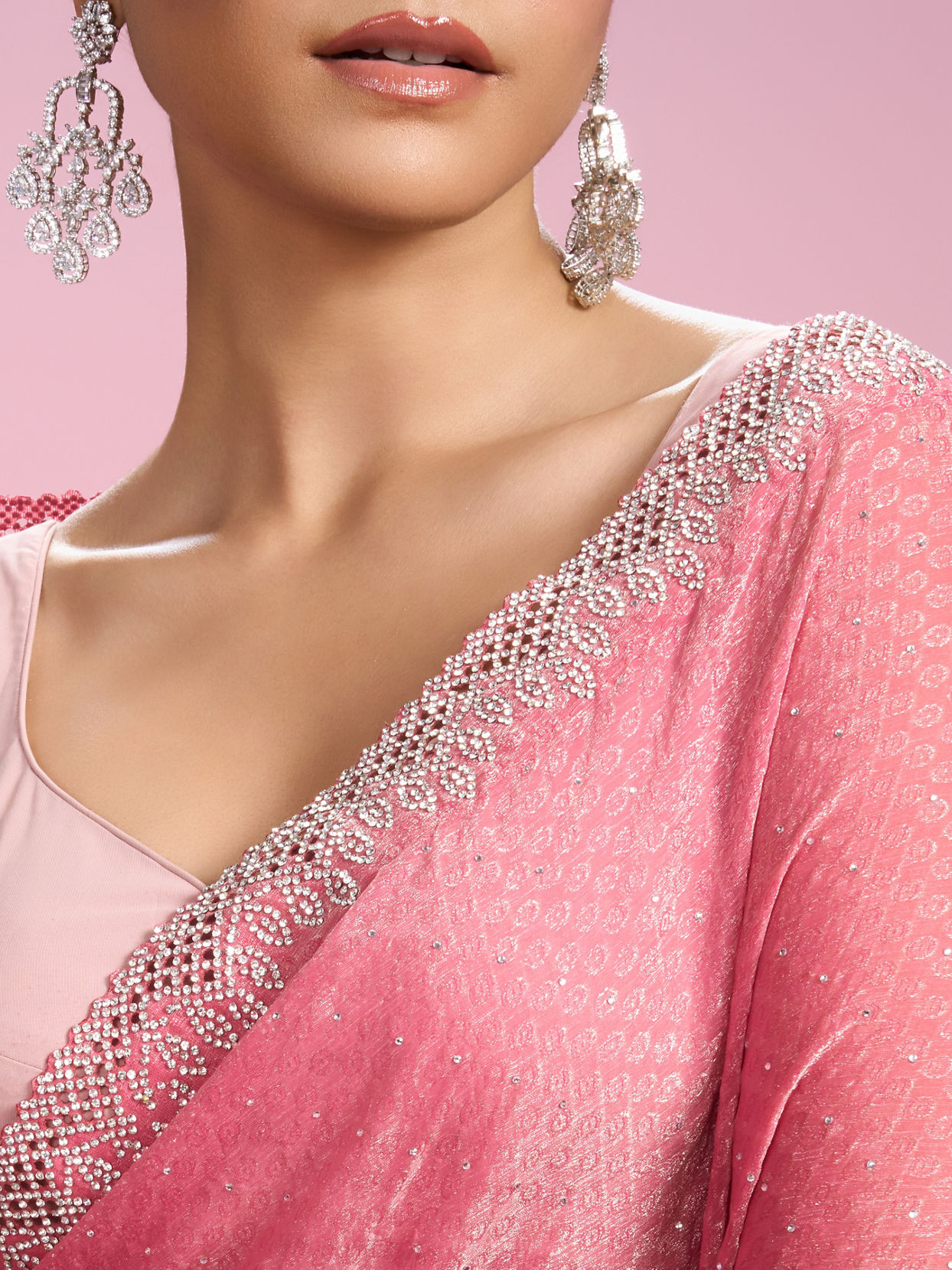Mohey Women Pink Organza Elegance Saree