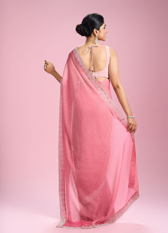Mohey Women Pink Organza Elegance Saree