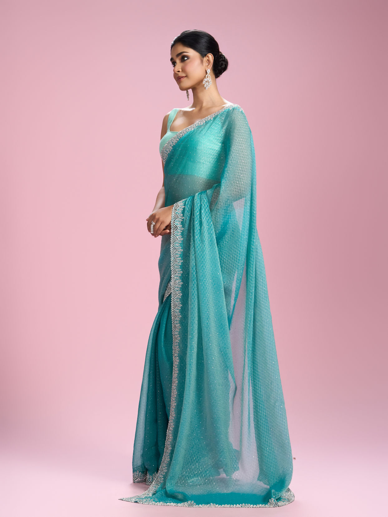 Mohey Women Elegant Sea Green Saree