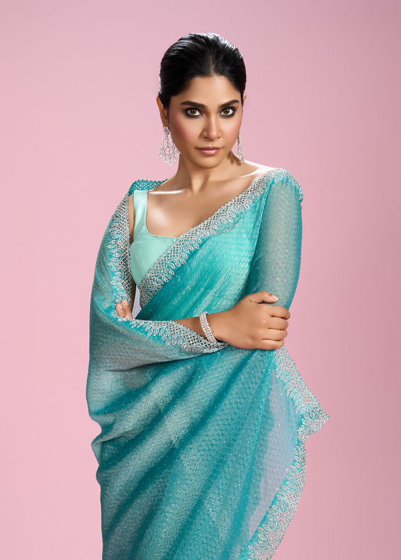 Mohey Women Elegant Sea Green Saree