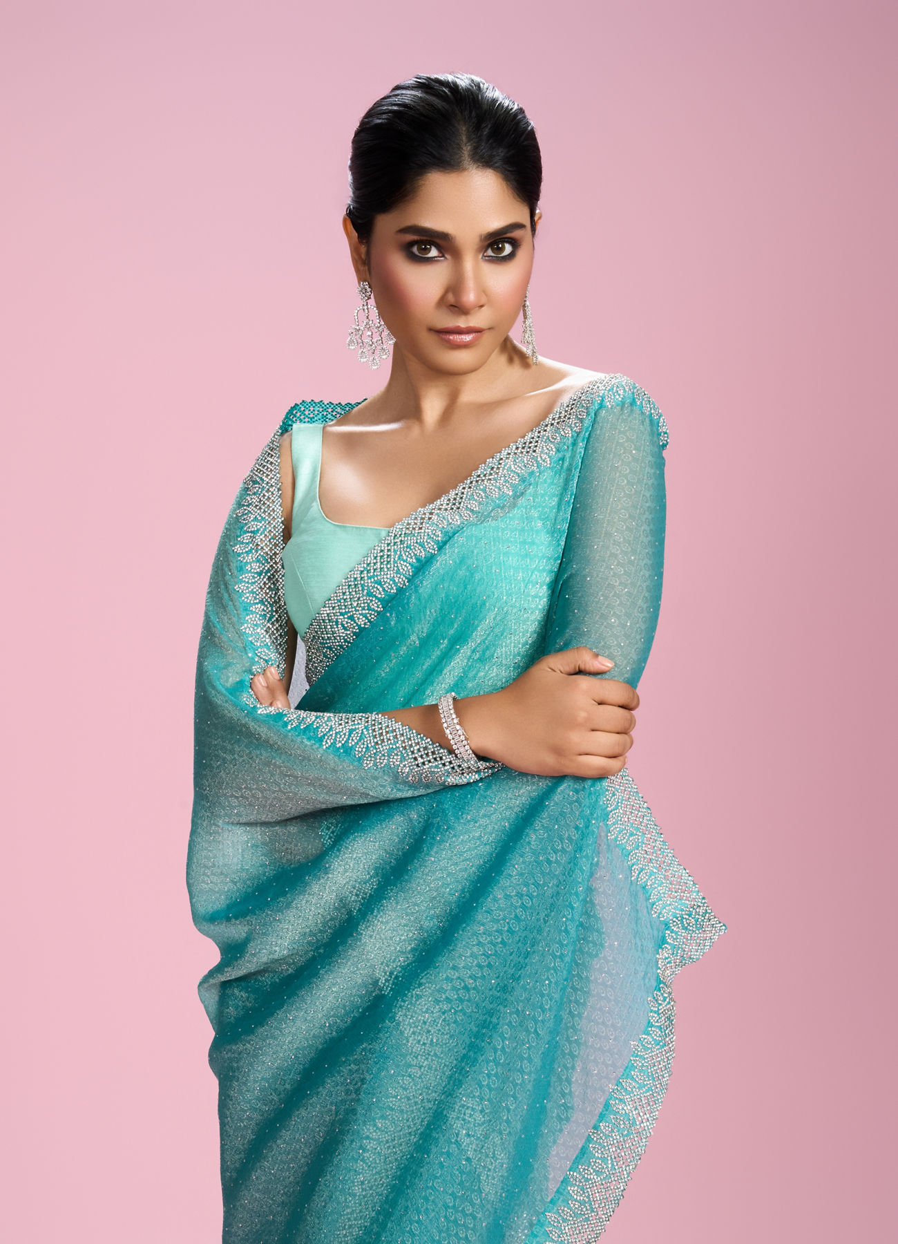 Mohey Women Elegant Sea Green Saree