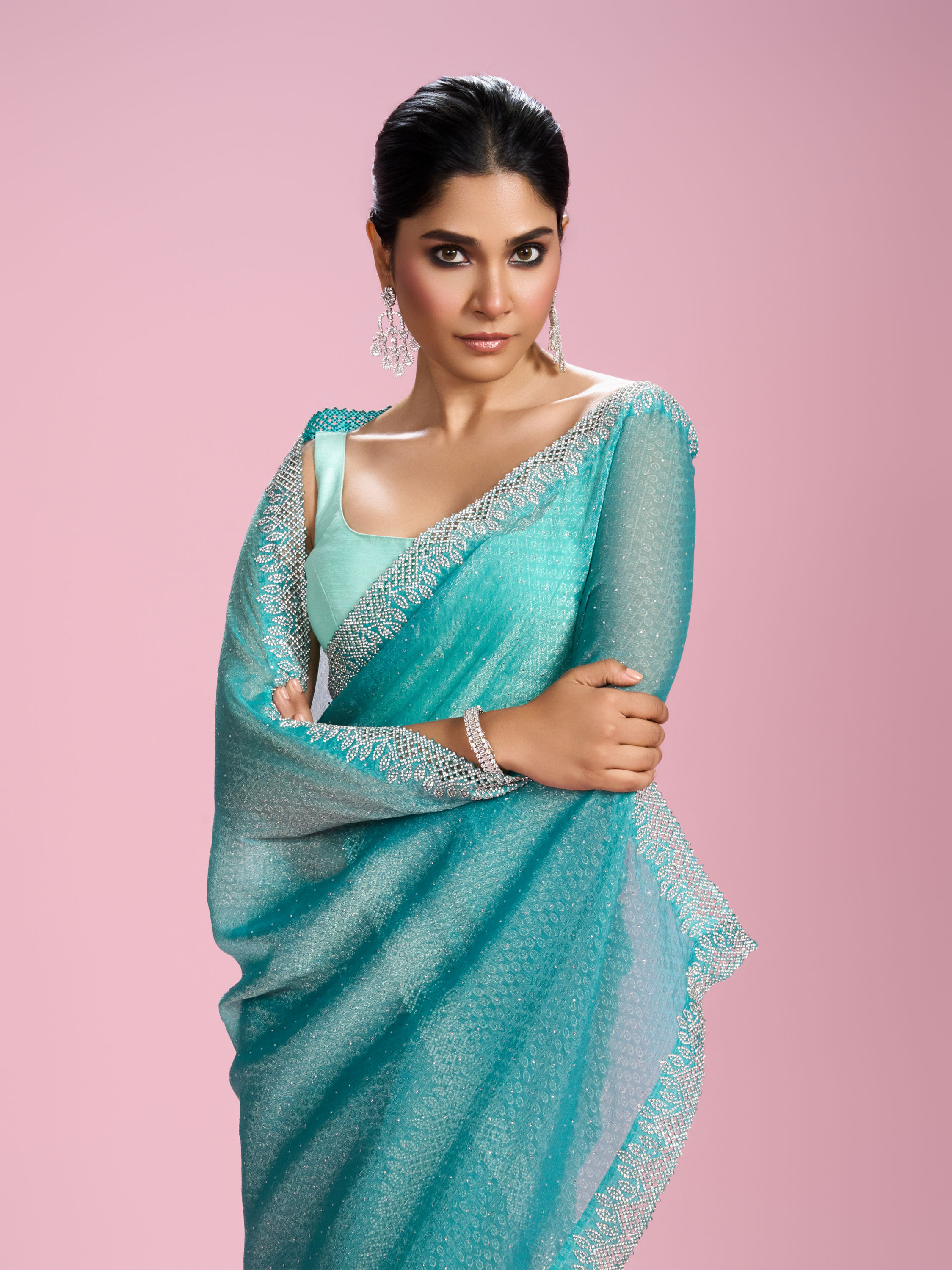Mohey Women Elegant Sea Green Saree