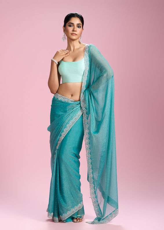 Mohey Women Elegant Sea Green Saree