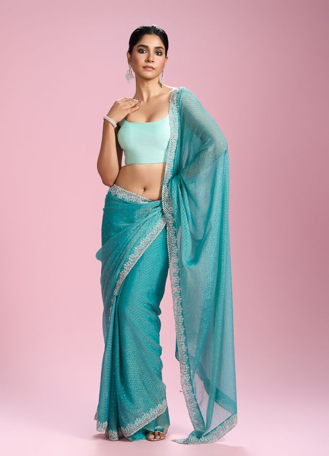 Mohey Women Elegant Sea Green Saree