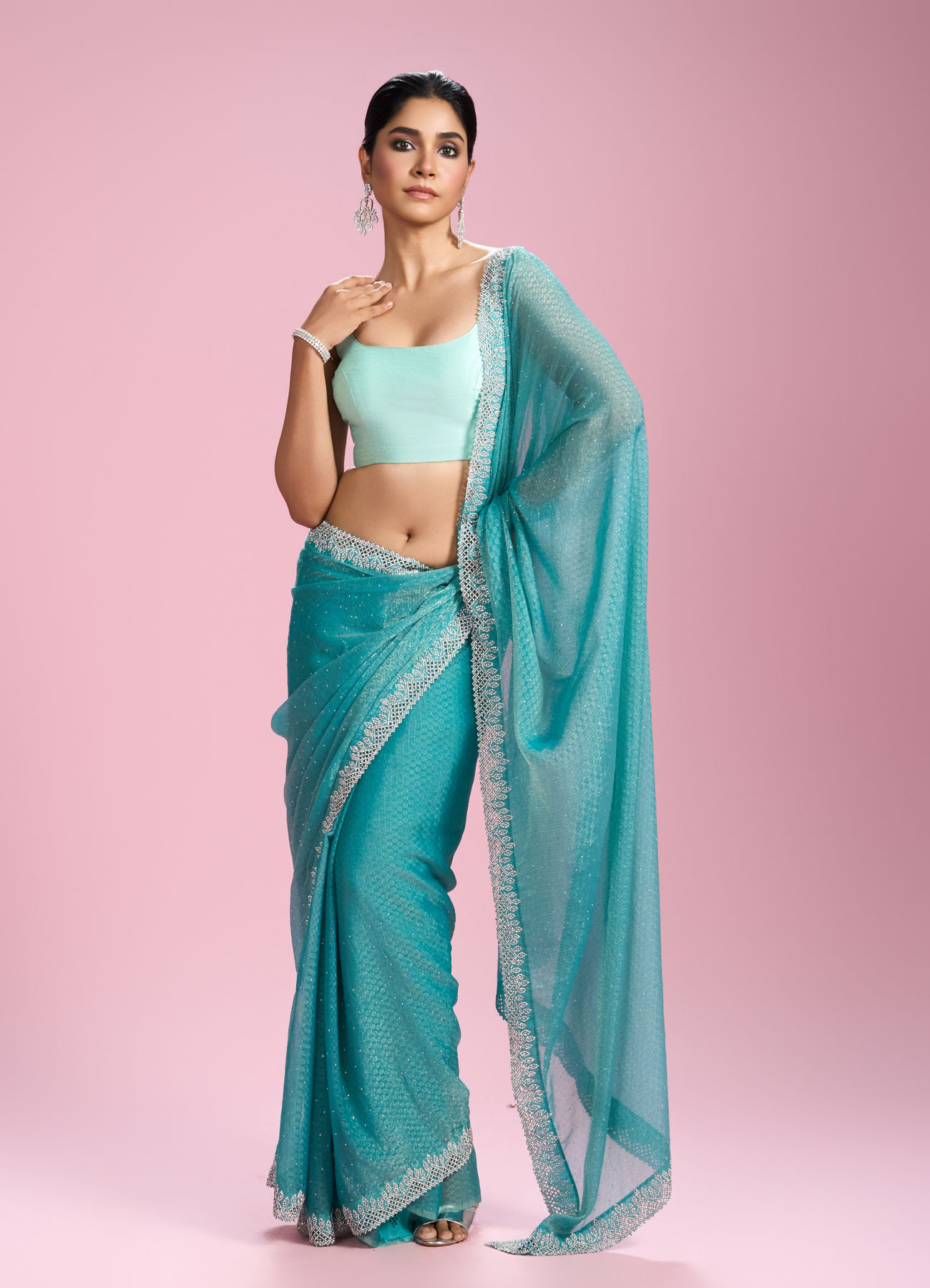 Mohey Women Elegant Sea Green Saree