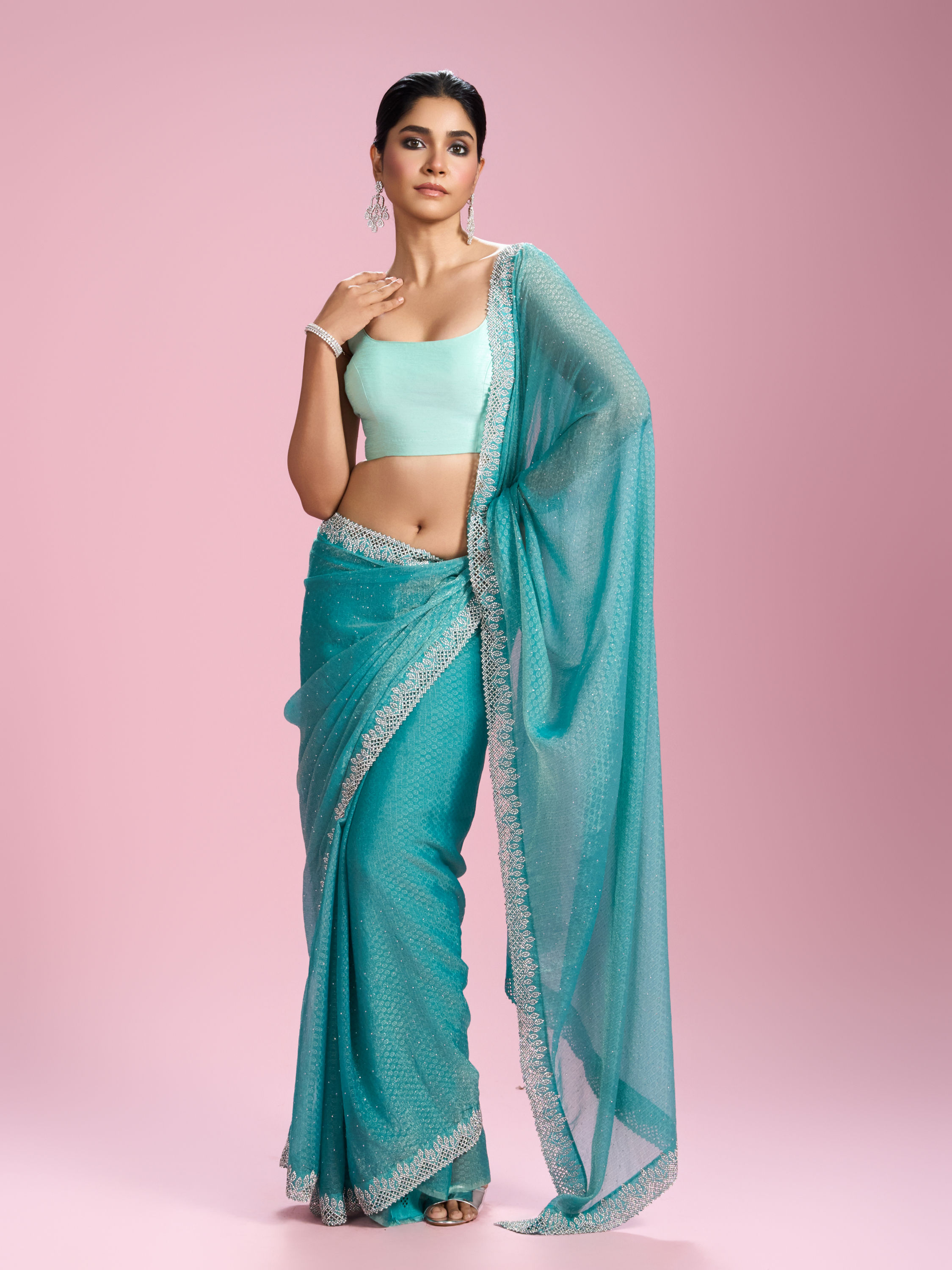 Mohey Women Elegant Sea Green Saree