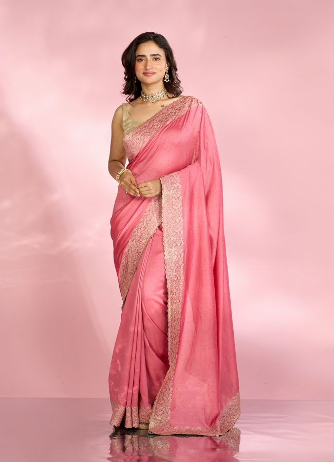 Mohey Women Enthralling Pink Elegance Saree