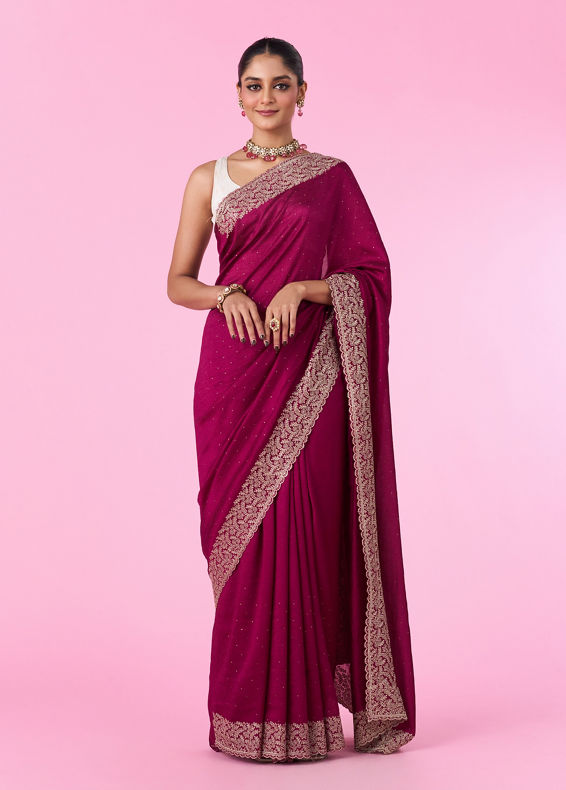 Mohey Women Chinon Wine Elegance Saree