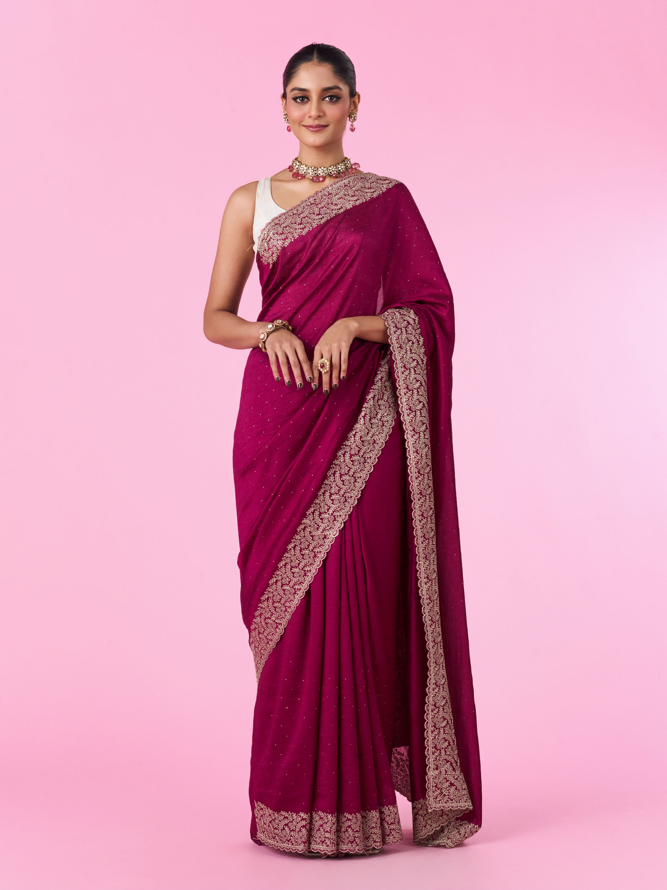 Mohey Women Chinon Wine Elegance Saree