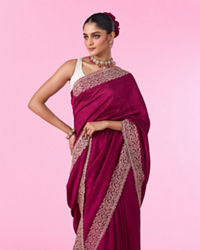 Mohey Women Chinon Wine Elegance Saree