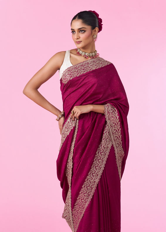 Mohey Women Chinon Wine Elegance Saree