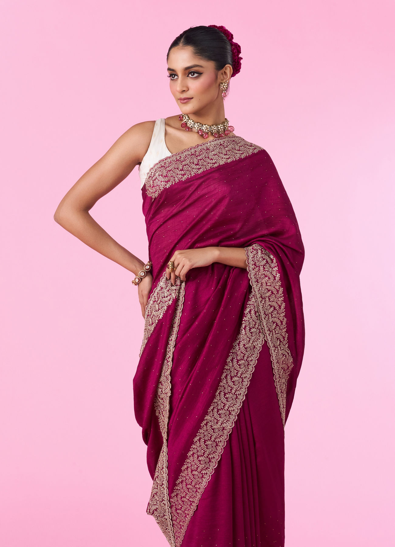 Mohey Women Chinon Wine Elegance Saree