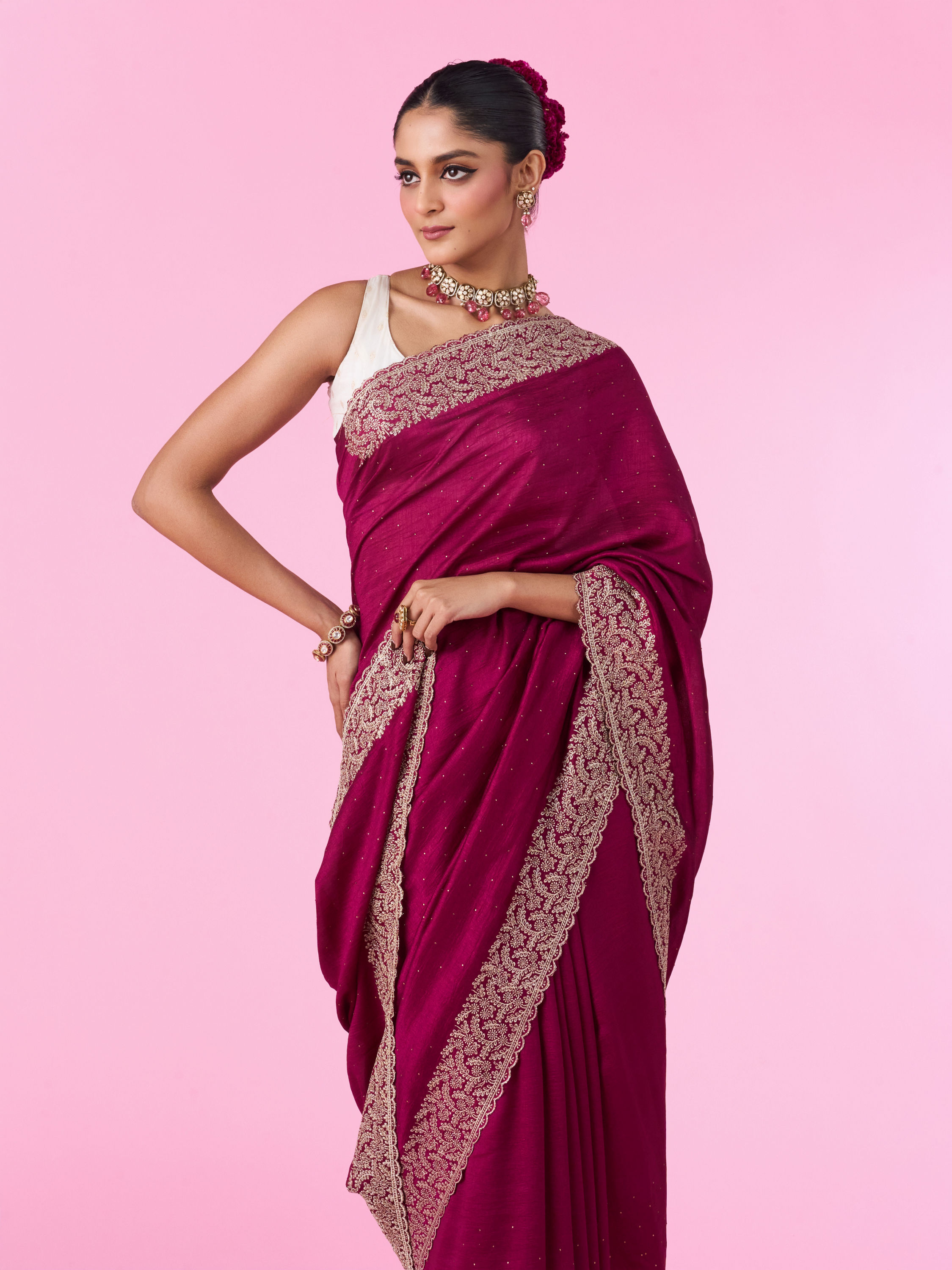 Mohey Women Chinon Wine Elegance Saree
