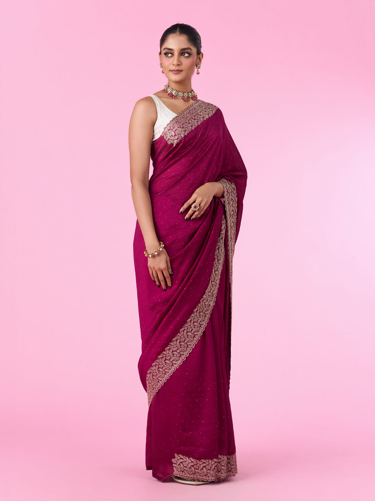 Mohey Women Chinon Wine Elegance Saree