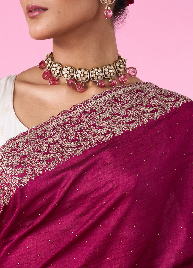 Mohey Women Chinon Wine Elegance Saree