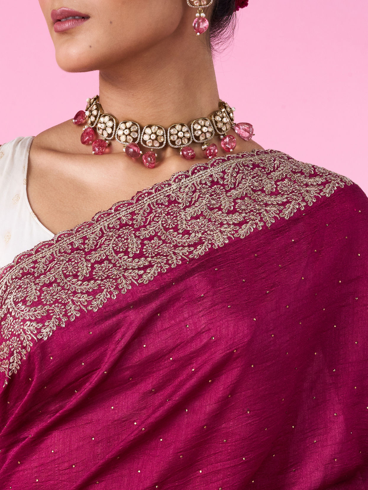 Mohey Women Chinon Wine Elegance Saree