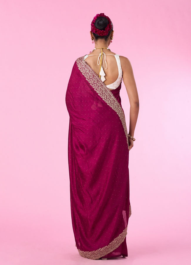 Mohey Women Chinon Wine Elegance Saree