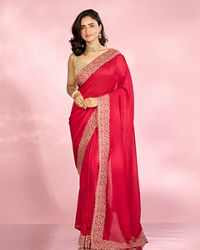 Mohey Women Opulent Rani Pink Chinon Saree