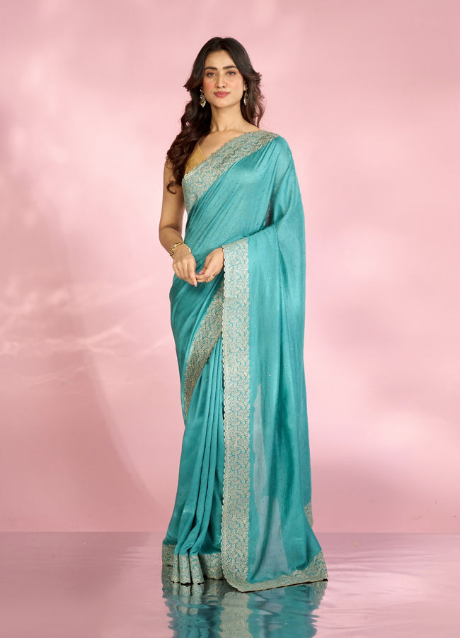 Mohey Women Glistening Light Blue Saree