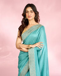 Mohey Women Glistening Light Blue Saree