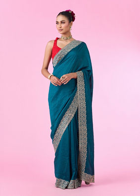 Mohey Women Emerald Elegance Chinon Saree