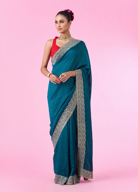 Mohey Women Emerald Elegance Chinon Saree