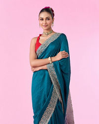 Mohey Women Emerald Elegance Chinon Saree