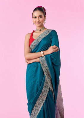 Mohey Women Emerald Elegance Chinon Saree