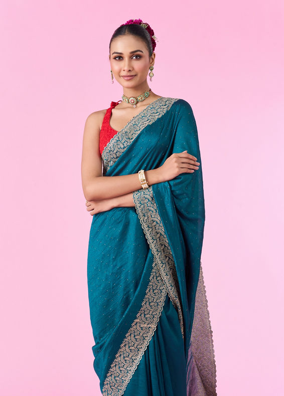 Mohey Women Emerald Elegance Chinon Saree