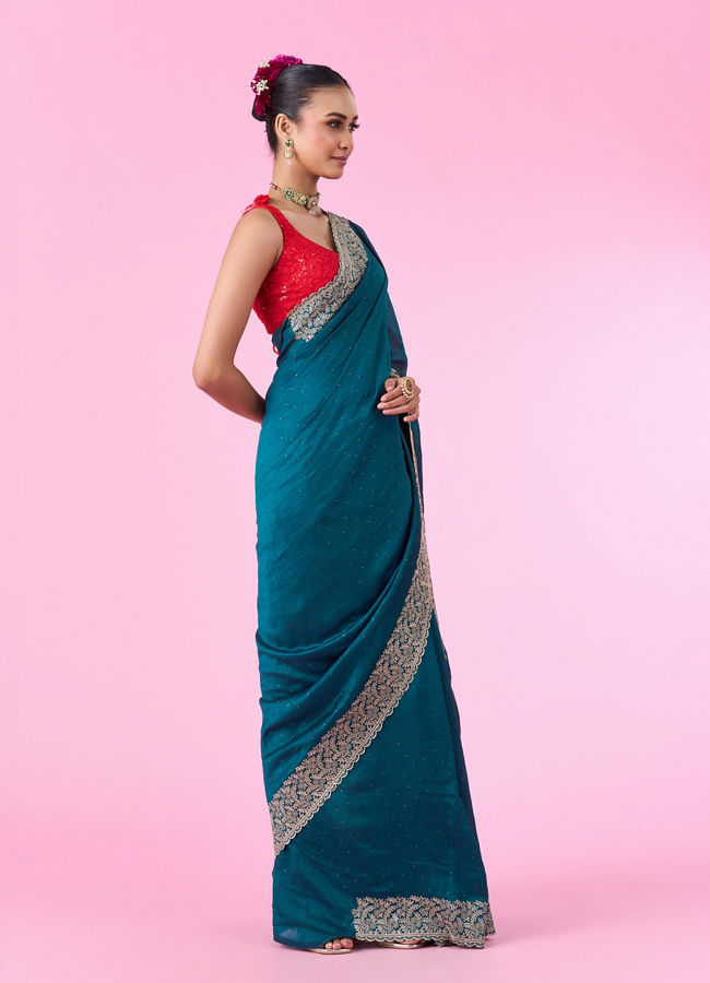 Mohey Women Emerald Elegance Chinon Saree