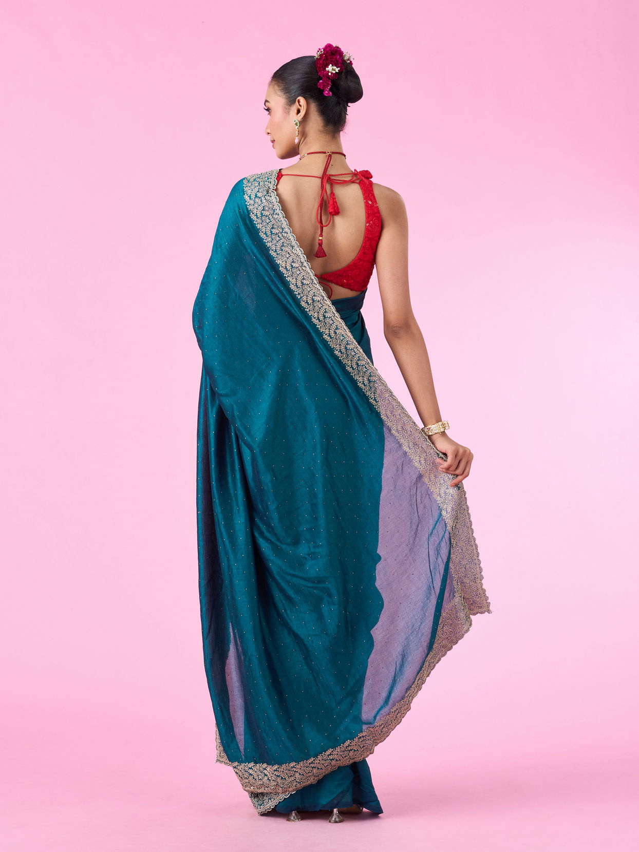 Mohey Women Emerald Elegance Chinon Saree