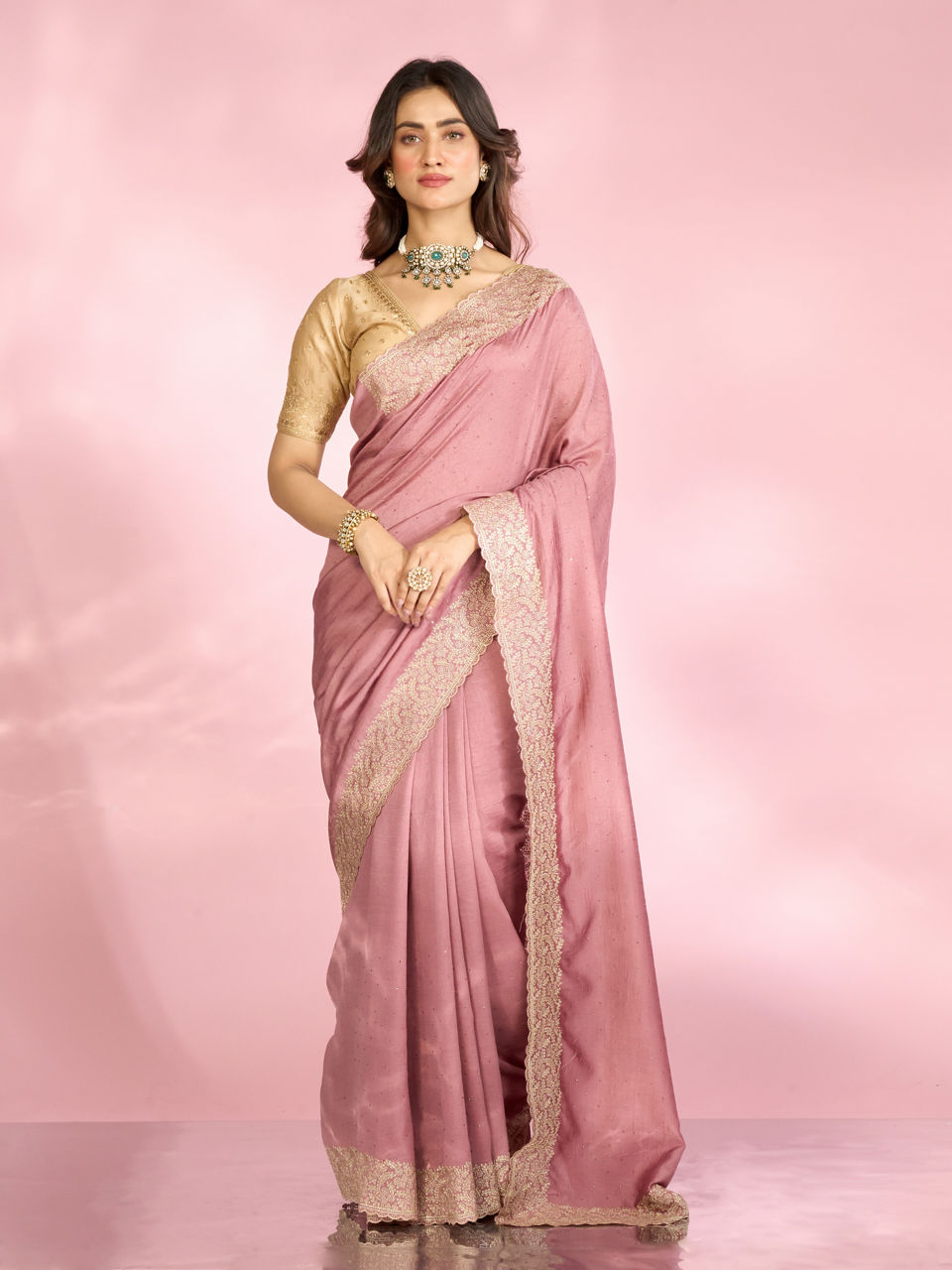 Mohey Women Dusty Pink Festive Saree