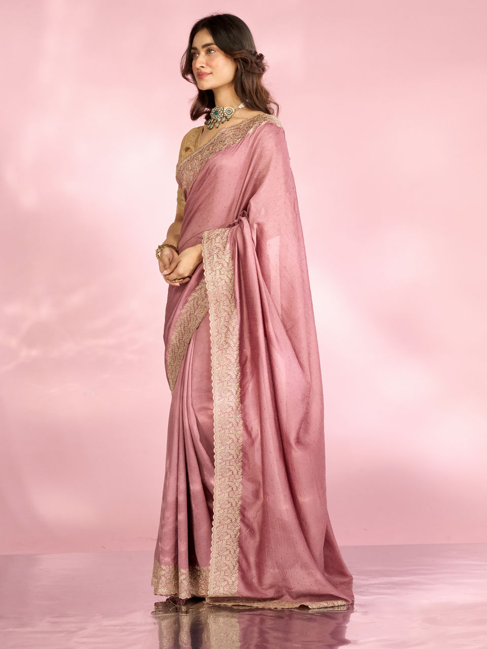 Mohey Women Dusty Pink Festive Saree