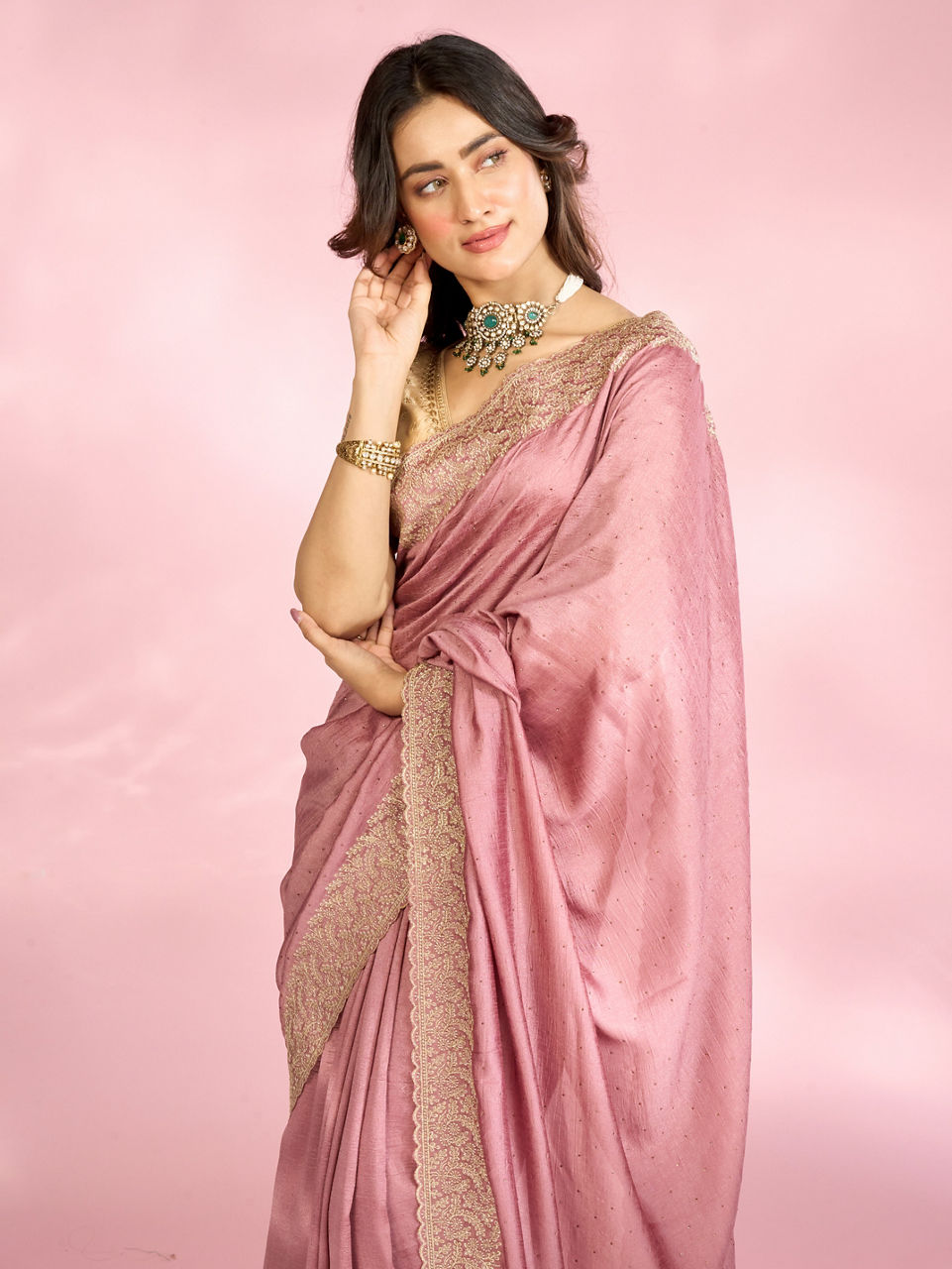 Mohey Women Dusty Pink Festive Saree