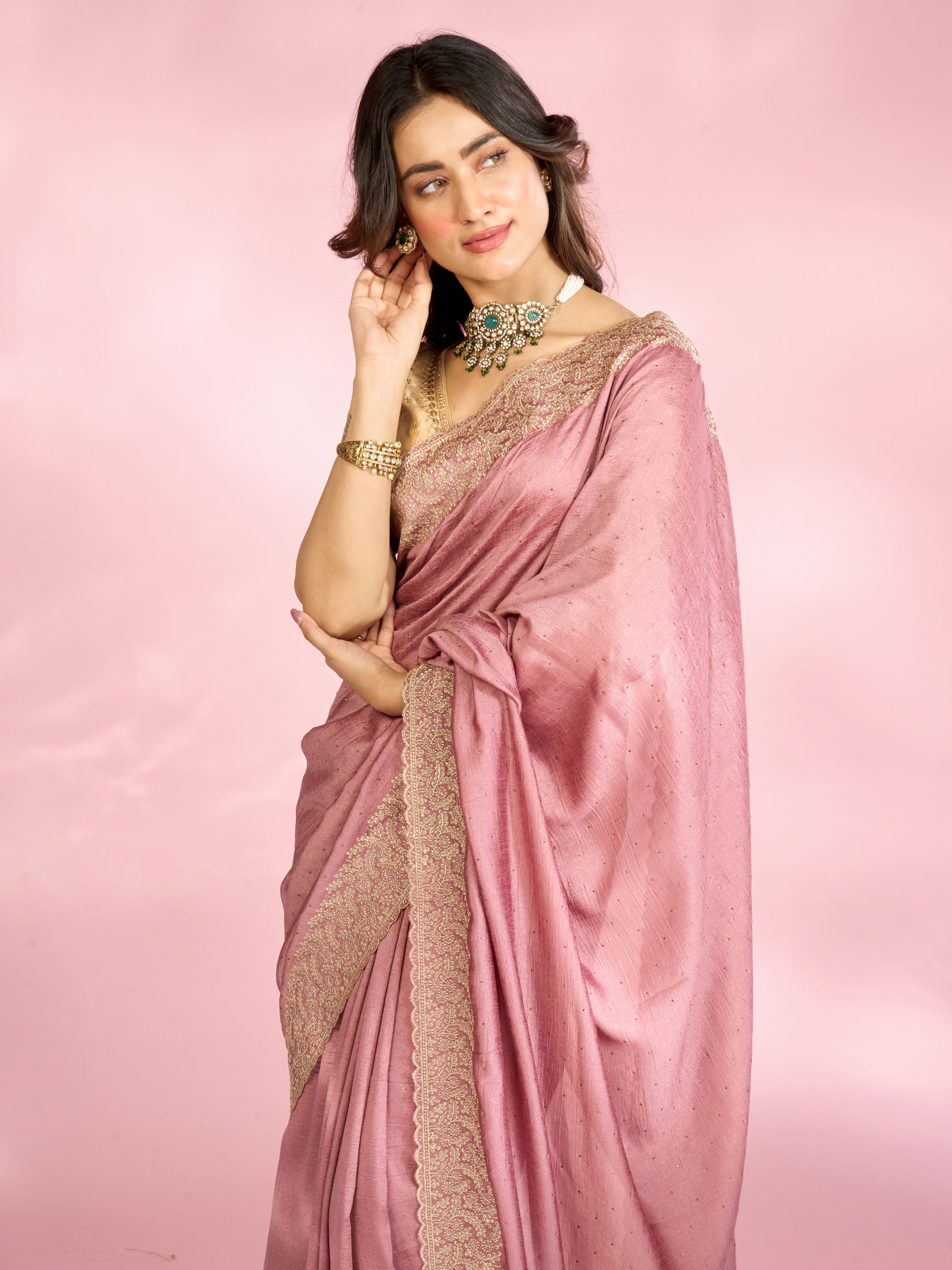 Mohey Women Dusty Pink Festive Saree