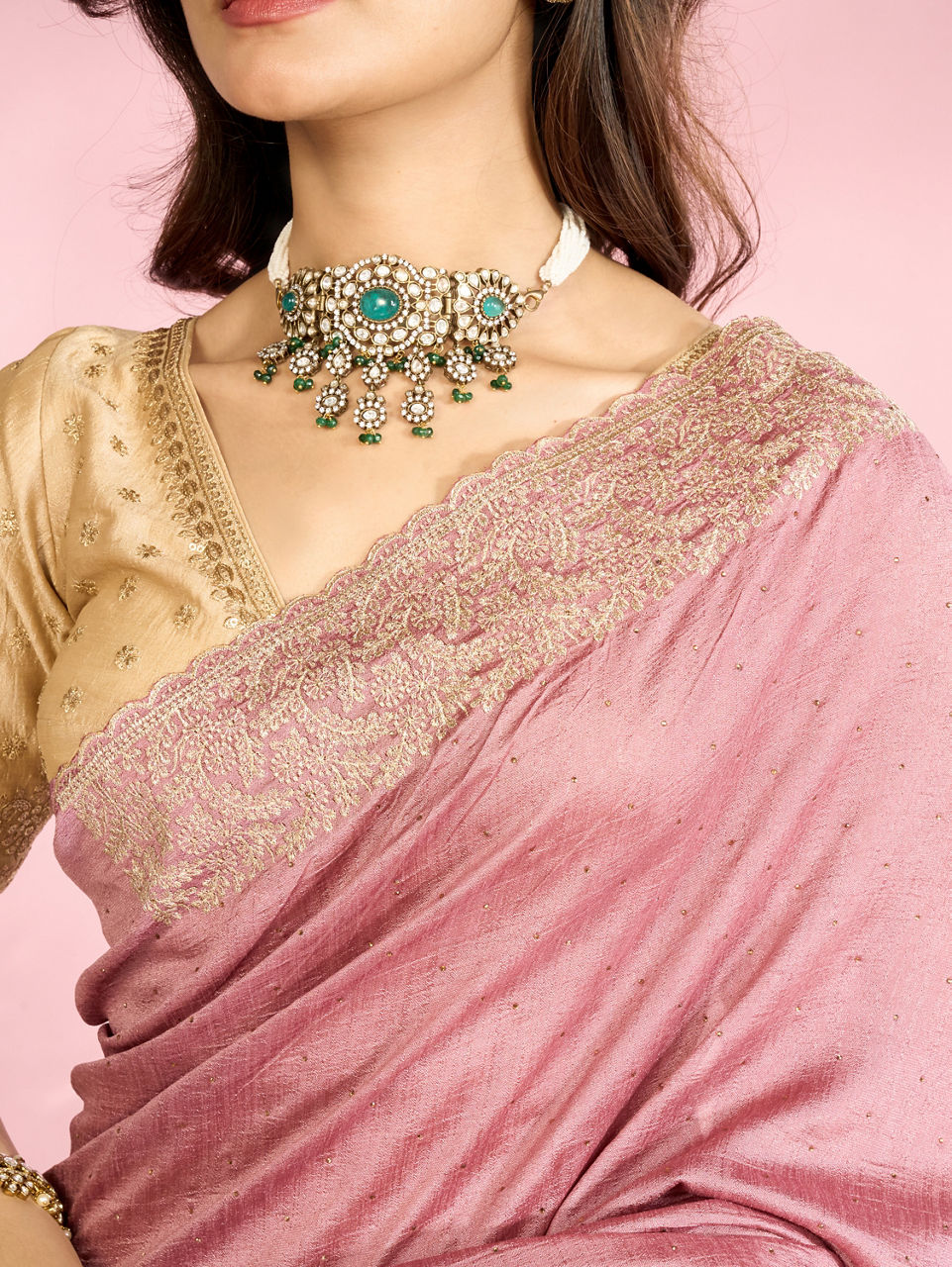 Mohey Women Dusty Pink Festive Saree