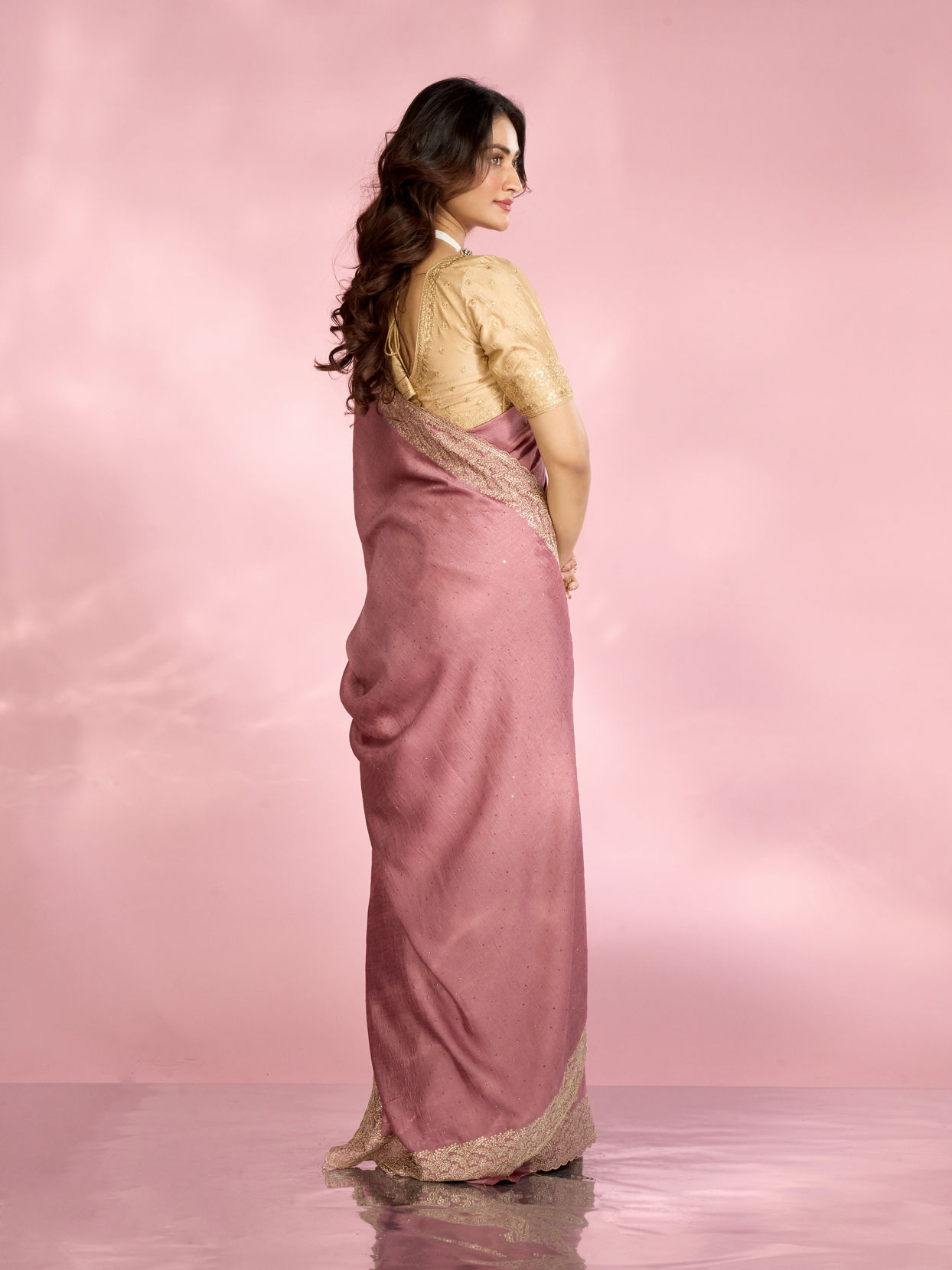 Mohey Women Dusty Pink Festive Saree