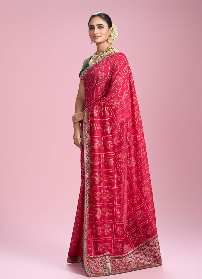 Mohey Women Ravishing Pink Chinon Saree