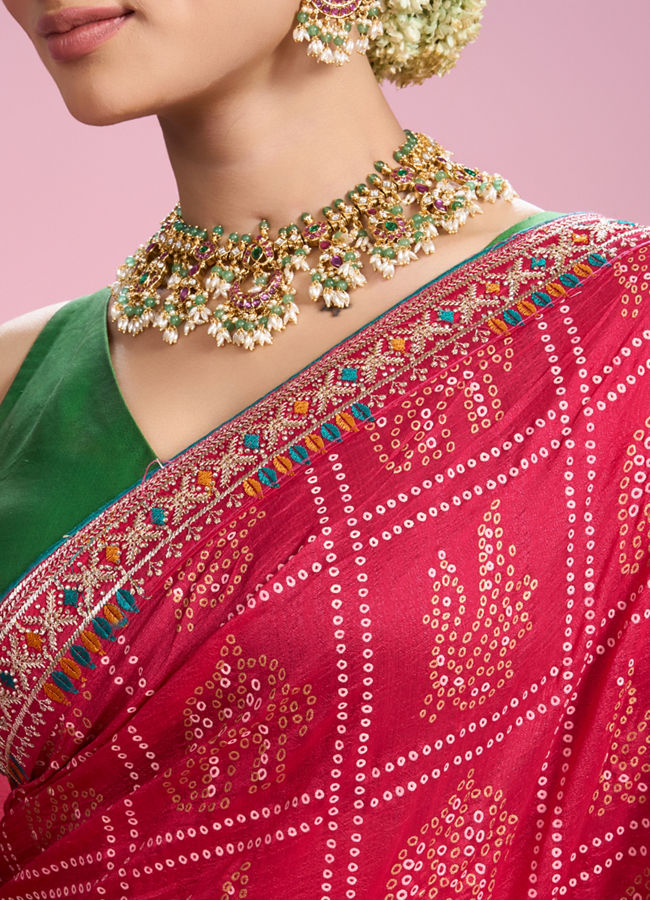 Mohey Women Ravishing Pink Chinon Saree