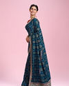 Mohey Women Elegant Teal Blue Chinon Saree