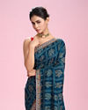 Mohey Women Elegant Teal Blue Chinon Saree