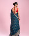 Mohey Women Elegant Teal Blue Chinon Saree