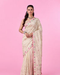 Mohey Women Elegant Cream Chinon Saree