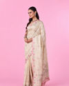 Mohey Women Elegant Cream Chinon Saree