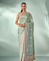 Mohey Women Pista Chinon Saree with Stone Work