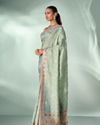 Mohey Women Pista Chinon Saree with Stone Work