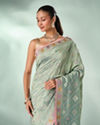 Mohey Women Pista Chinon Saree with Stone Work