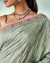 Mohey Women Pista Chinon Saree with Stone Work