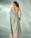 Mohey Women Pista Chinon Saree with Stone Work